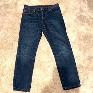 Levi’s 501 24X32 Customized and Tapered (CT) dark blue.  Look brand new!